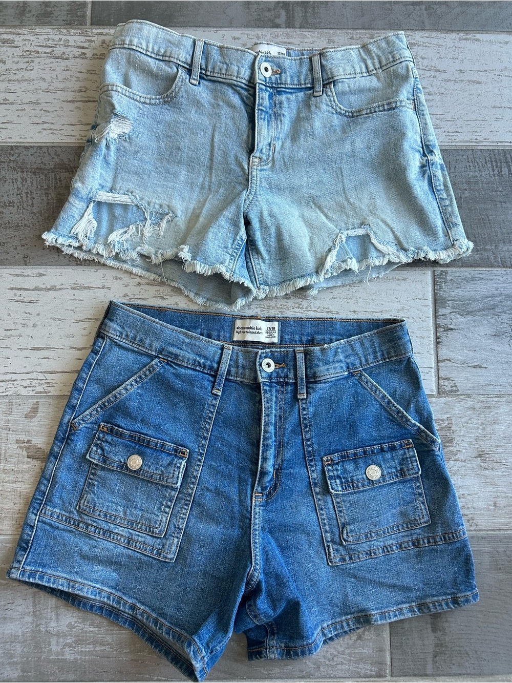 Bundle of 2 Abercrombie Kids Mid-Rise High-Rise Jean Shorts Girls Size 17/18
